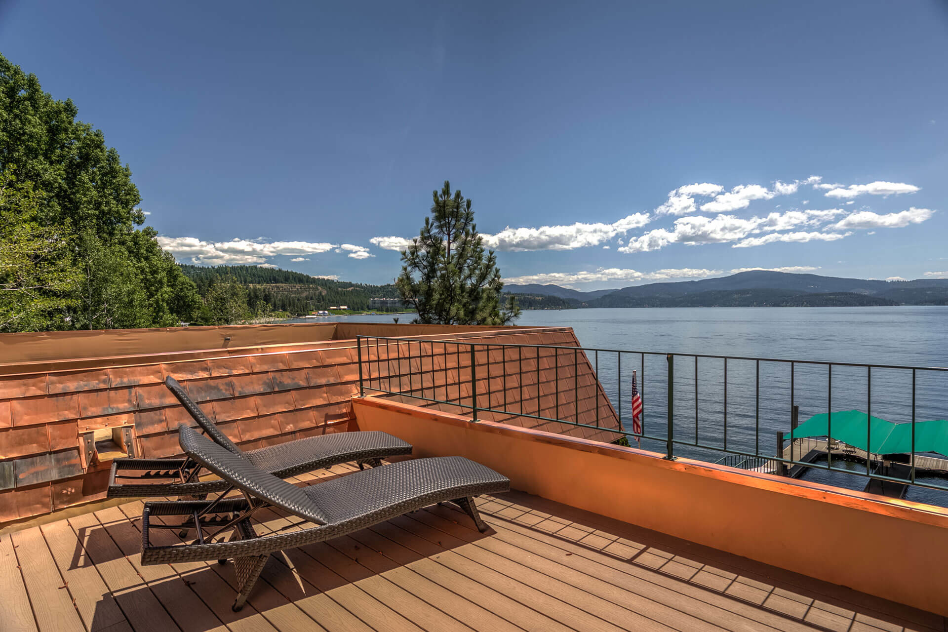 Balcony with amazing lake view on sunny day