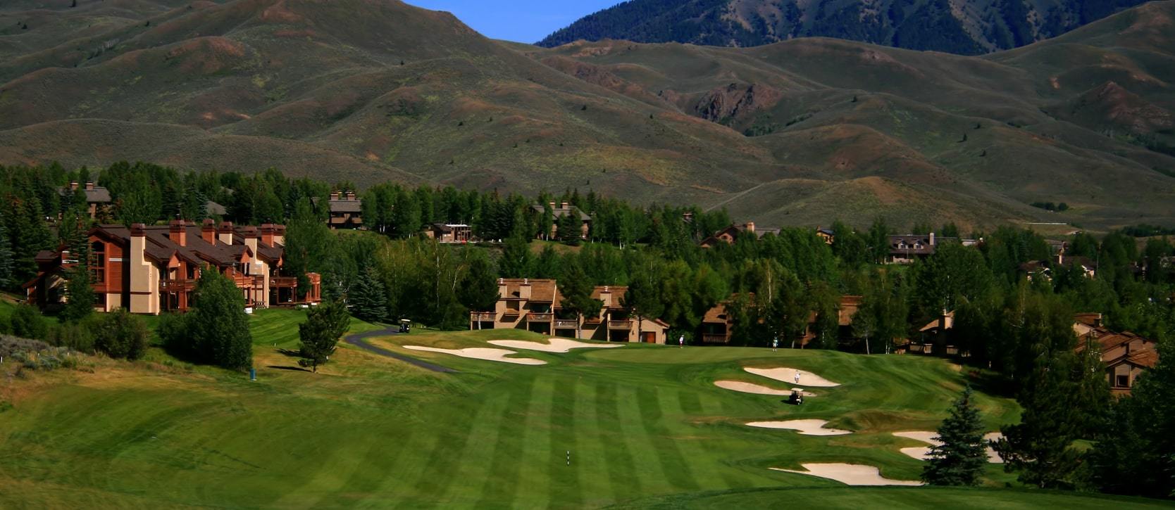 Panoramic view of golf course communities and mountain backdrop in stunning Idaho
